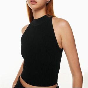 Aritzia Babaton Sculpt Knit Mock Neck Halter Top in black